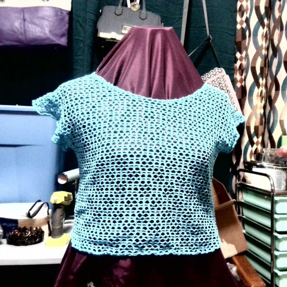 Summer Crochet Tunic teal size medium to a small - Picture 1 of 2